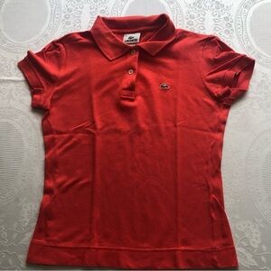 Lacoste Kids Girls Size 38(XS-S) Orange Polo Shirt Small Logo Short Sleeves Top
